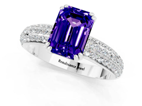 White gold Emerald Cut Cut Pave Diamond Engagement Ring with Channel Set Band and Four-Prong Setting_1