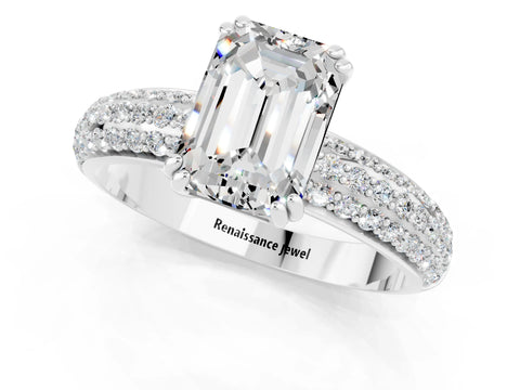 White gold Emerald Cut Cut Pave Diamond Engagement Ring with Channel Set Band and Four-Prong Setting_1