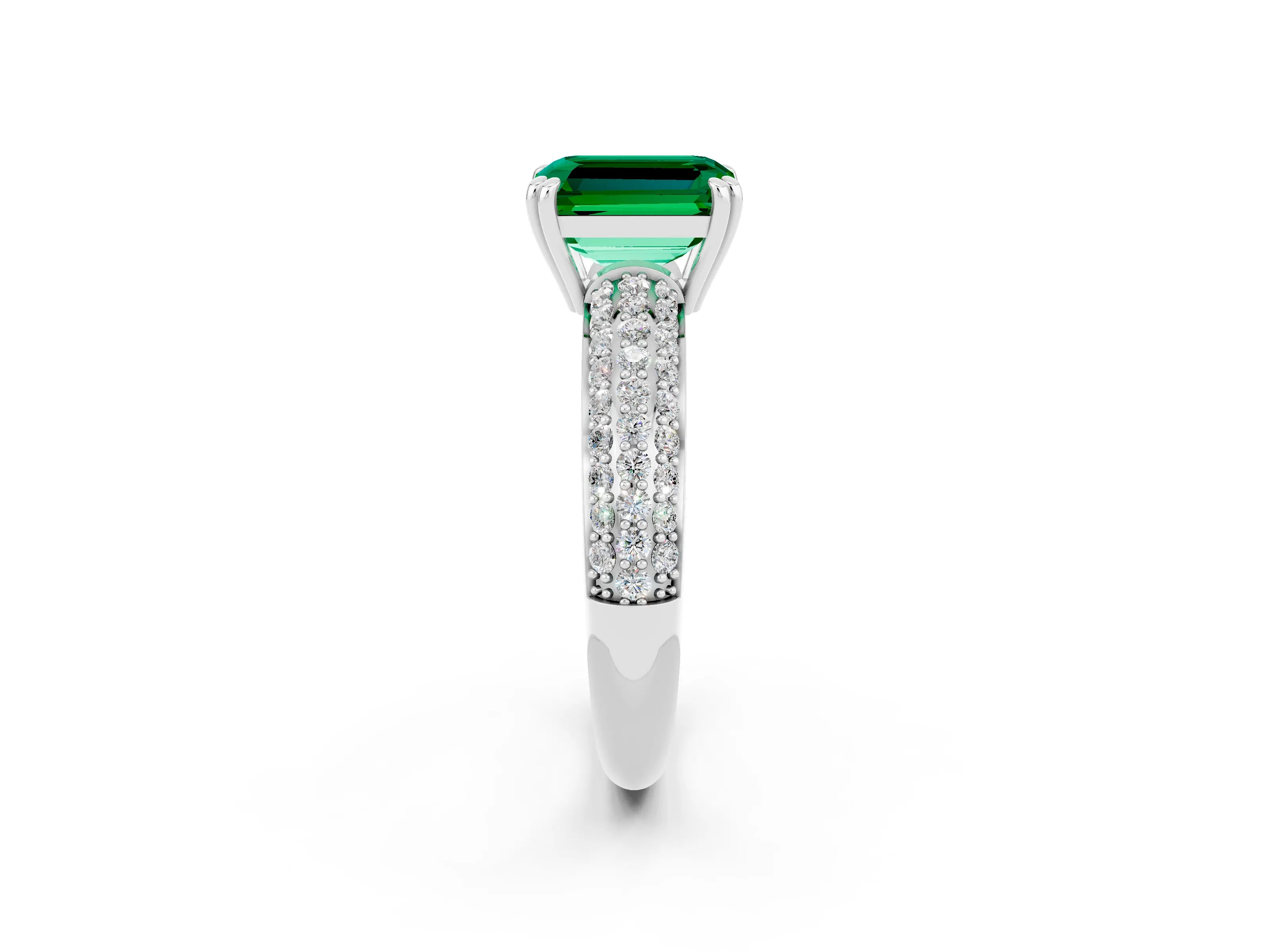 White gold Emerald Cut Cut Pave Diamond Engagement Ring with Channel Set Band and Four-Prong Setting_2