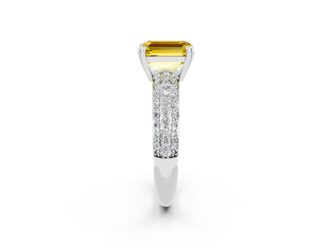 White gold Emerald Cut Cut Pave Diamond Engagement Ring with Channel Set Band and Four-Prong Setting_2