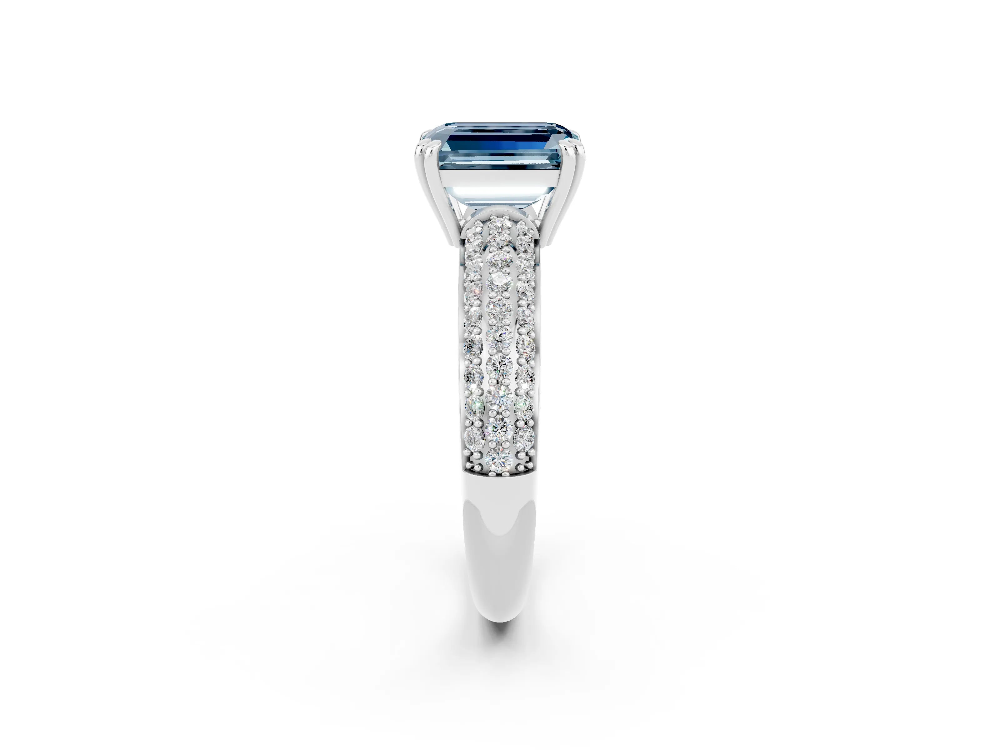 White gold Emerald Cut Cut Pave Diamond Engagement Ring with Channel Set Band and Four-Prong Setting_2