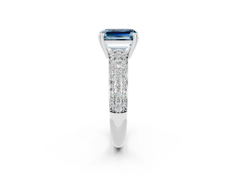 White gold Emerald Cut Cut Pave Diamond Engagement Ring with Channel Set Band and Four-Prong Setting_2