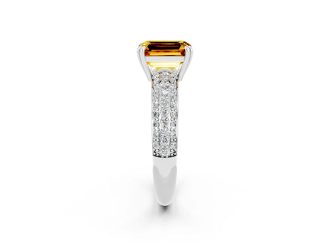 White gold Emerald Cut Cut Pave Diamond Engagement Ring with Channel Set Band and Four-Prong Setting_2