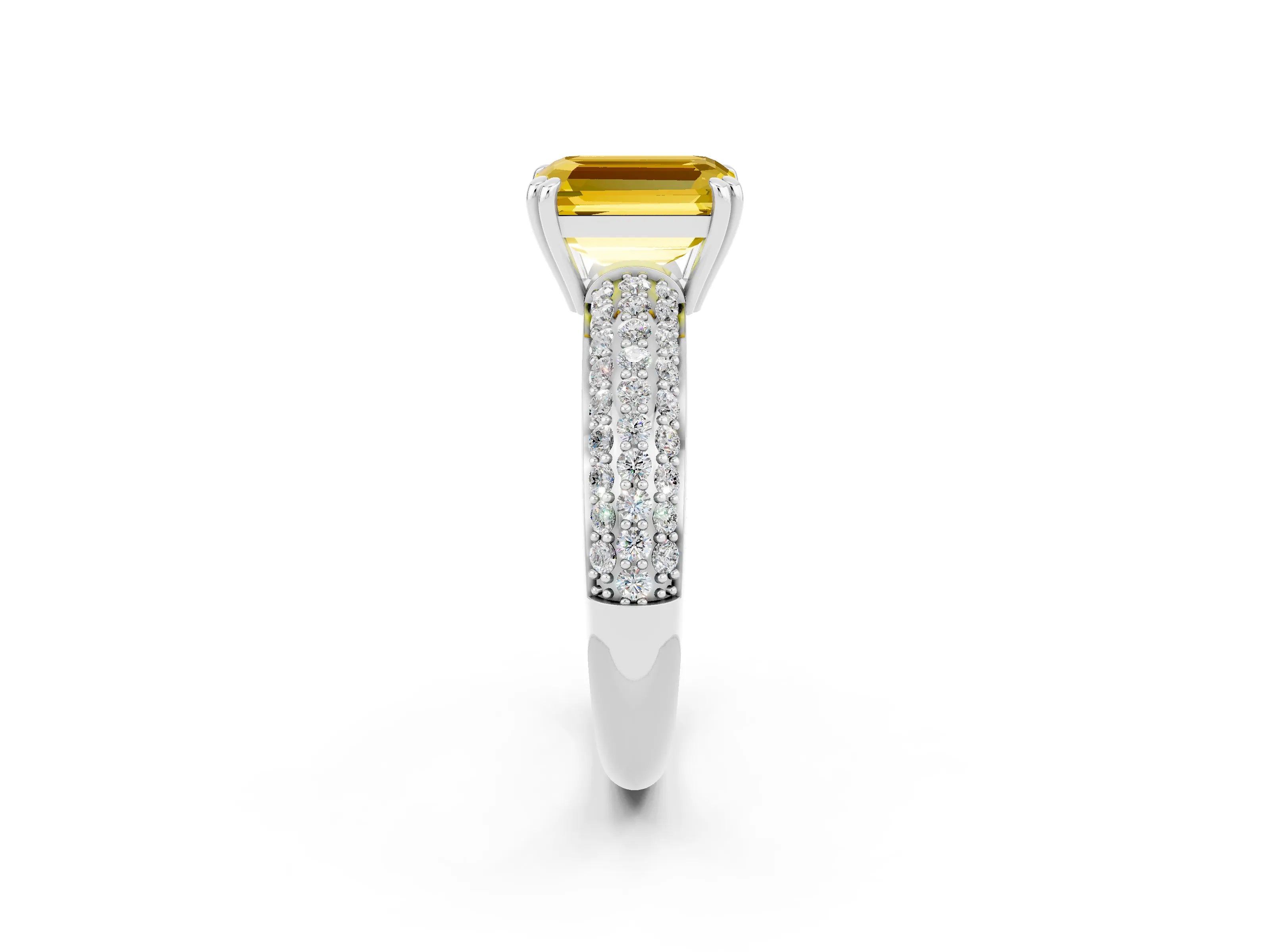 White gold Emerald Cut Cut Pave Diamond Engagement Ring with Channel Set Band and Four-Prong Setting_2