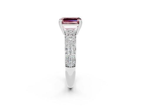 White gold Emerald Cut Cut Pave Diamond Engagement Ring with Channel Set Band and Four-Prong Setting_2