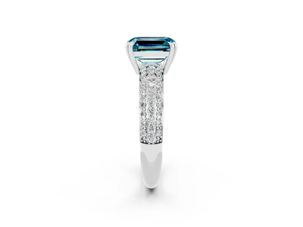 Silver Emerald Cut Cut Pave Diamond Engagement Ring with Channel Set Band and Four-Prong Setting