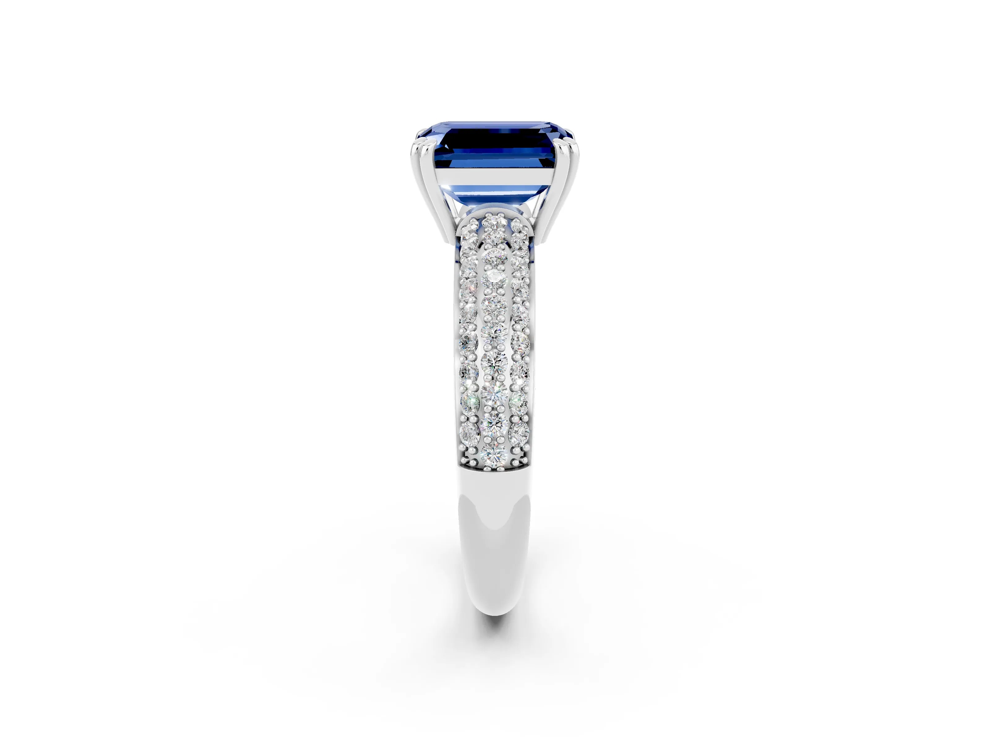 White gold Emerald Cut Cut Pave Diamond Engagement Ring with Channel Set Band and Four-Prong Setting_2