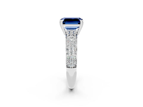 White gold Emerald Cut Cut Pave Diamond Engagement Ring with Channel Set Band and Four-Prong Setting_2