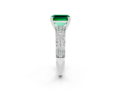 White gold Emerald Cut Cut Pave Diamond Engagement Ring with Channel Set Band and Four-Prong Setting_2
