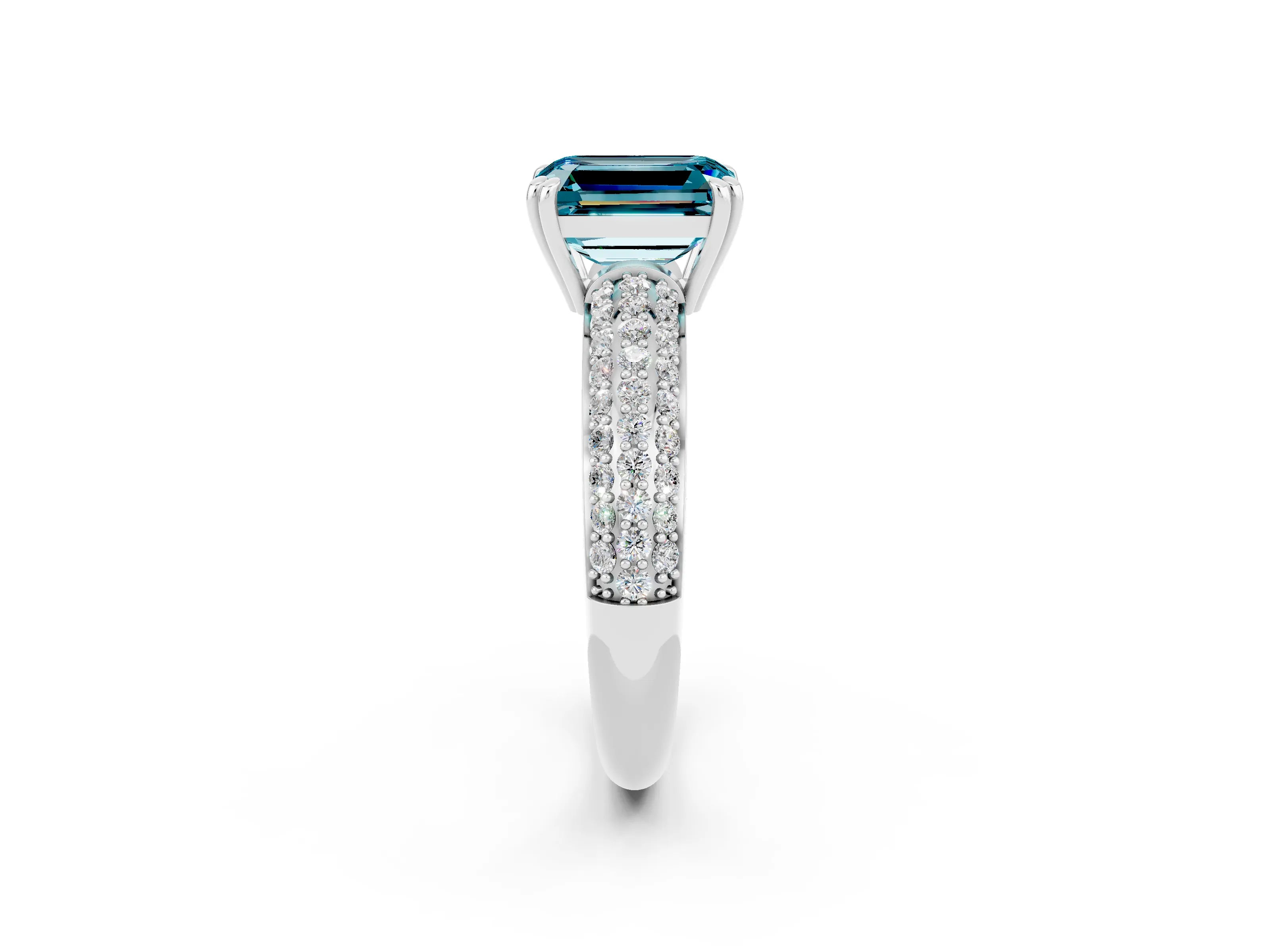 White gold Emerald Cut Cut Pave Diamond Engagement Ring with Channel Set Band and Four-Prong Setting_2