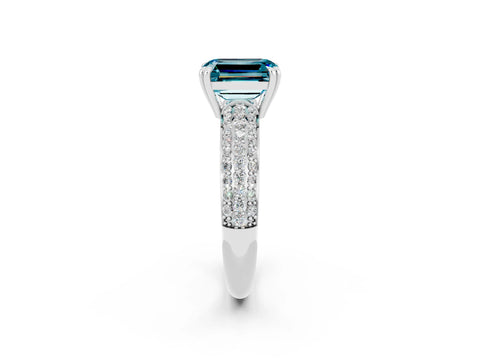 White gold Emerald Cut Cut Pave Diamond Engagement Ring with Channel Set Band and Four-Prong Setting_2