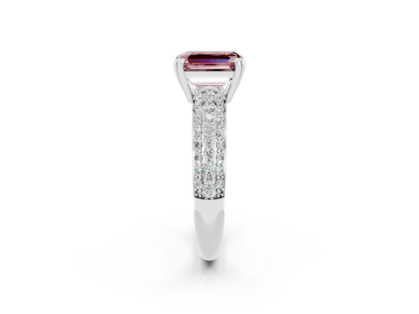 Platinum Emerald Cut Cut Pave Diamond Engagement Ring with Channel Set Band and Four-Prong Setting