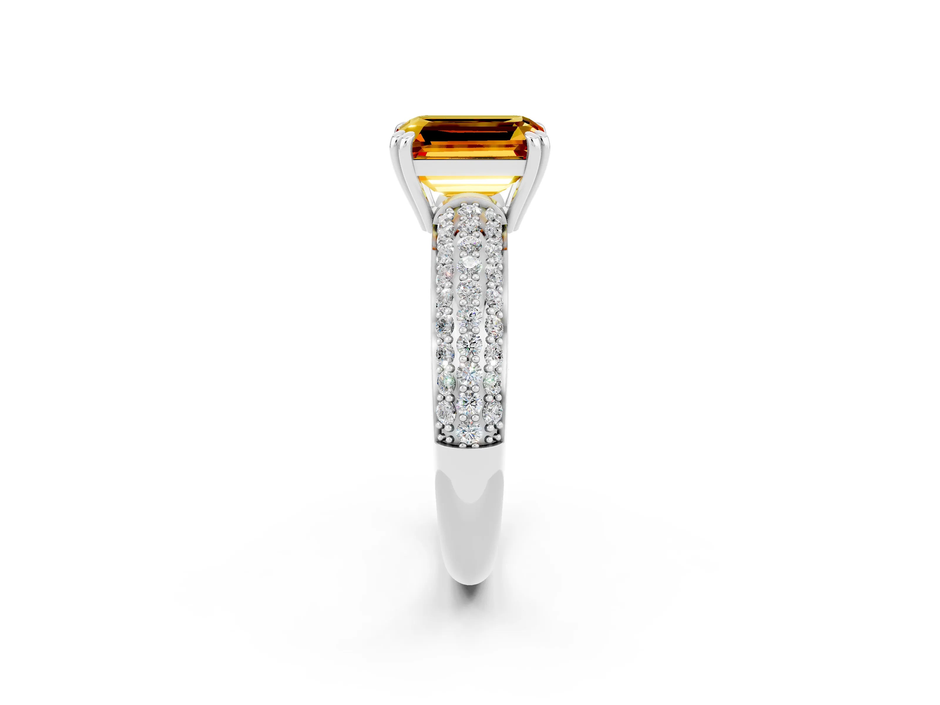 White gold Emerald Cut Cut Pave Diamond Engagement Ring with Channel Set Band and Four-Prong Setting_2