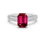 White gold Emerald Cut Cut Pave Diamond Engagement Ring with Channel Set Band and Four-Prong Setting