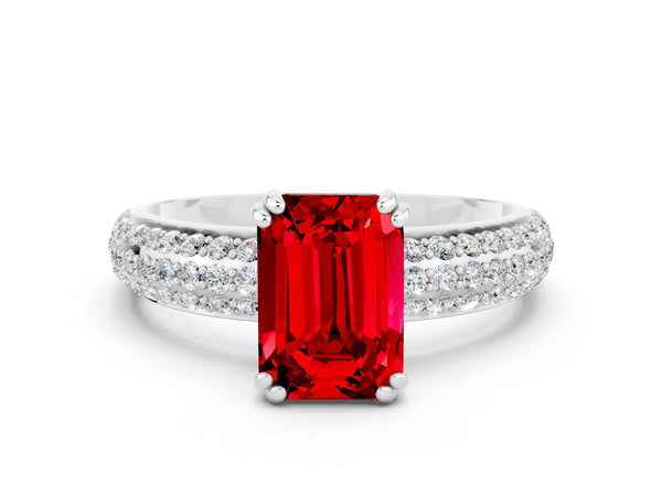Platinum Emerald Cut Cut Pave Diamond Engagement Ring with Channel Set Band and Four-Prong Setting