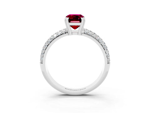 White gold Emerald Cut Cut Pave Diamond Engagement Ring with Channel Set Band and Four-Prong Setting_3
