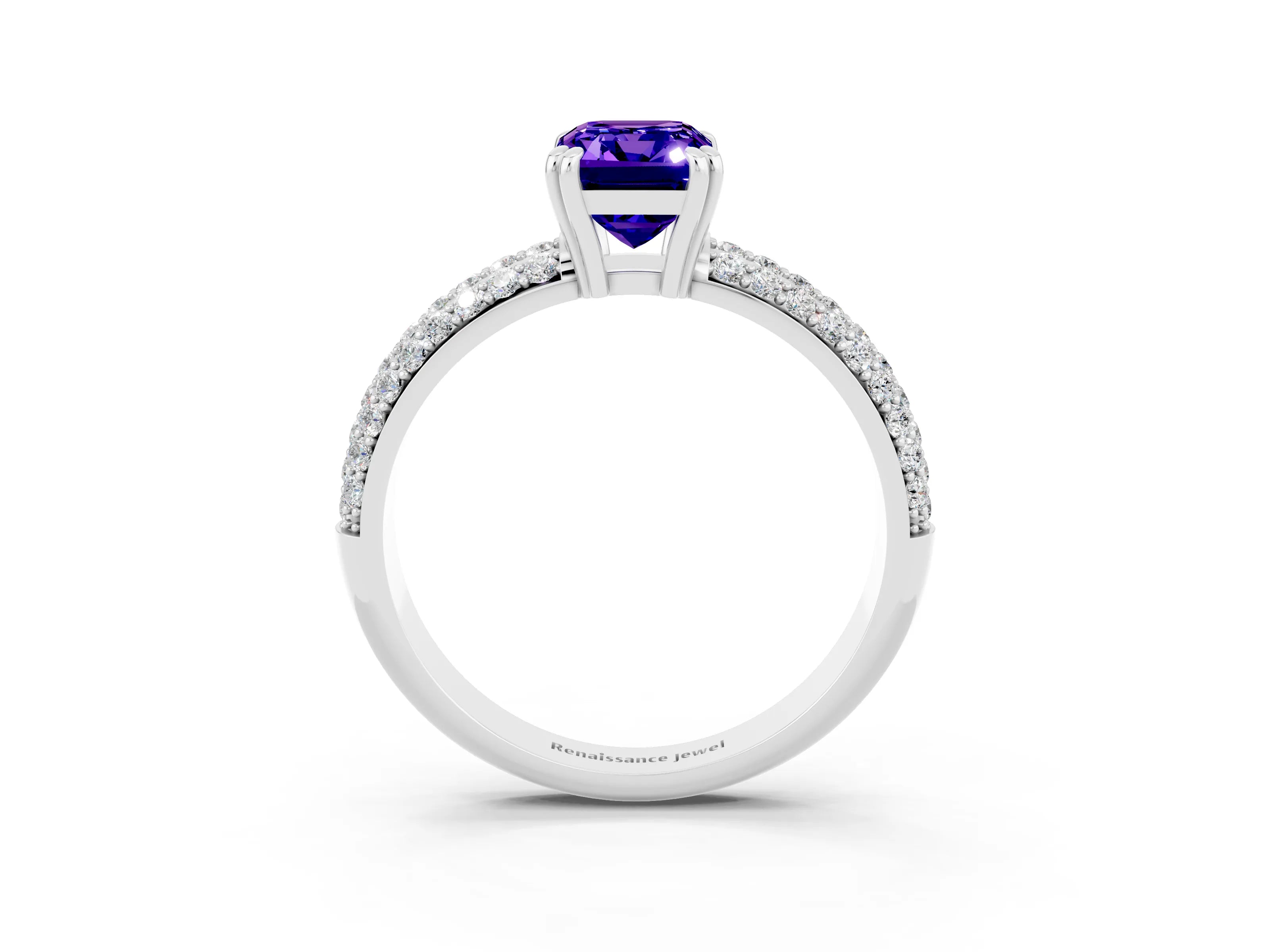 White gold Emerald Cut Cut Pave Diamond Engagement Ring with Channel Set Band and Four-Prong Setting_3
