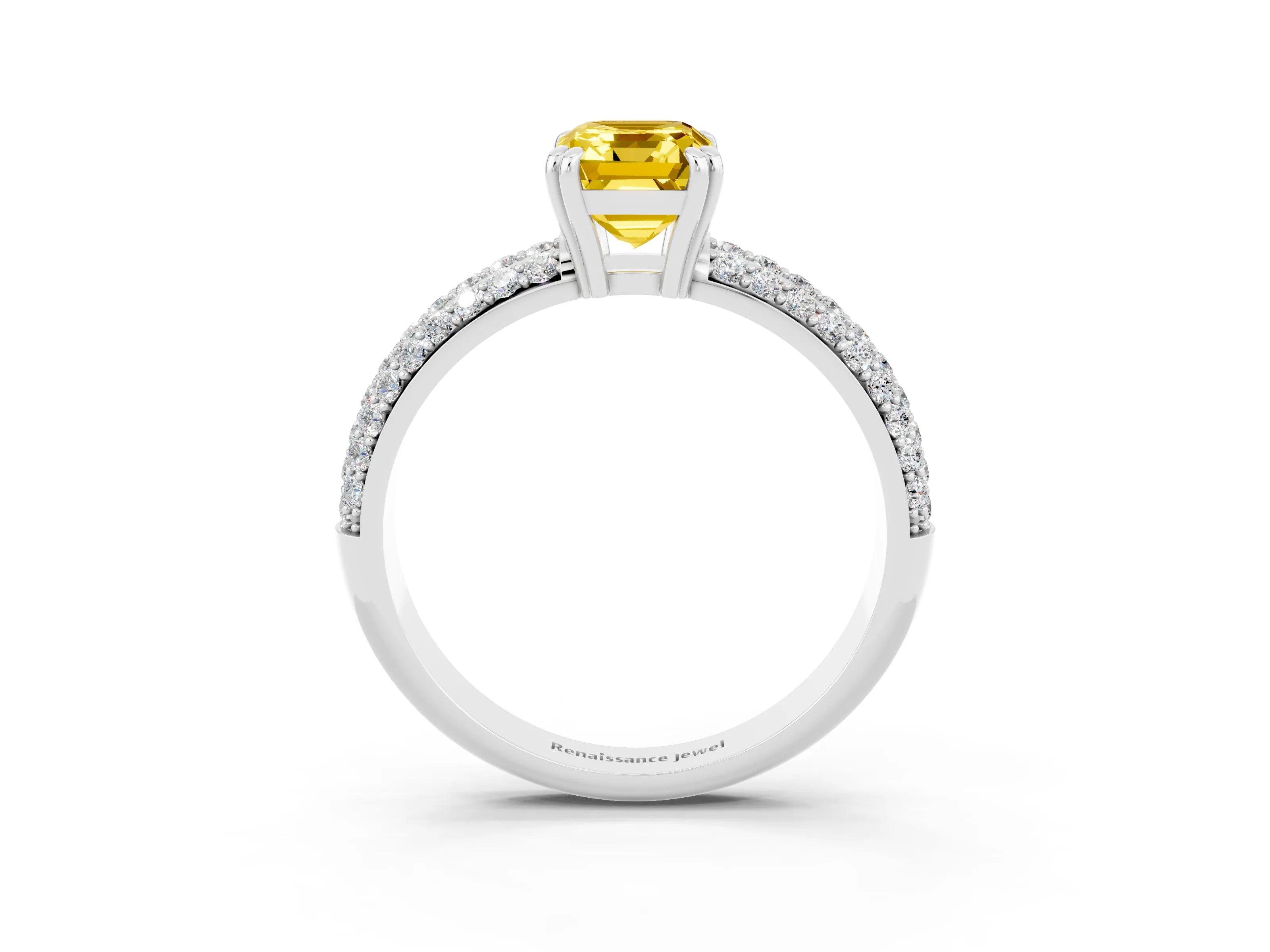 White gold Emerald Cut Cut Pave Diamond Engagement Ring with Channel Set Band and Four-Prong Setting_3
