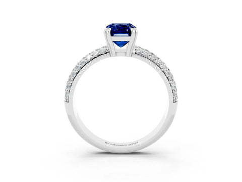 White gold Emerald Cut Cut Pave Diamond Engagement Ring with Channel Set Band and Four-Prong Setting_3
