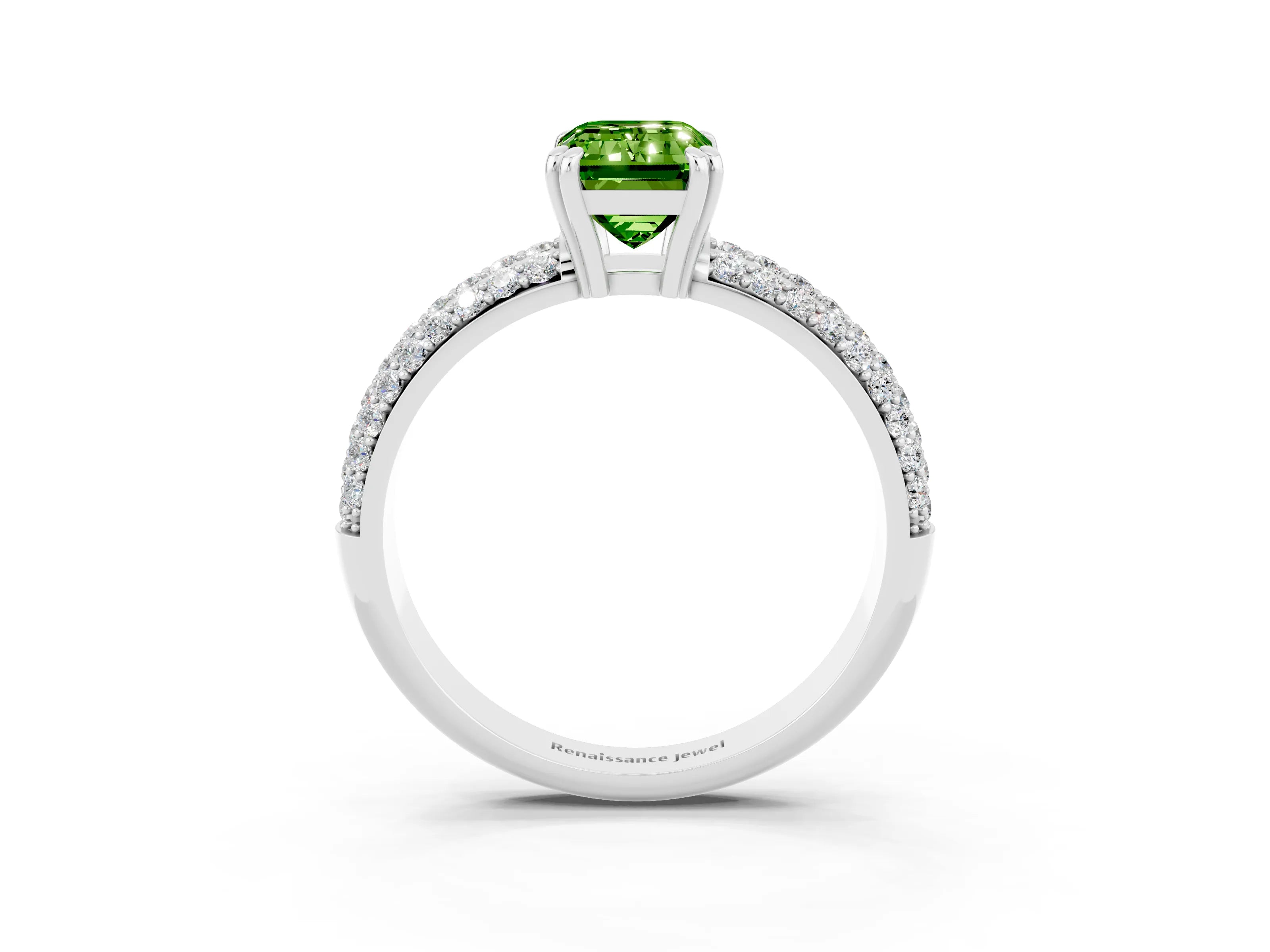 White gold Emerald Cut Cut Pave Diamond Engagement Ring with Channel Set Band and Four-Prong Setting_3