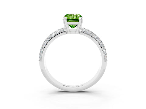 White gold Emerald Cut Cut Pave Diamond Engagement Ring with Channel Set Band and Four-Prong Setting_3