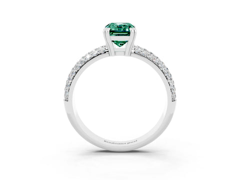 White gold Emerald Cut Cut Pave Diamond Engagement Ring with Channel Set Band and Four-Prong Setting_3