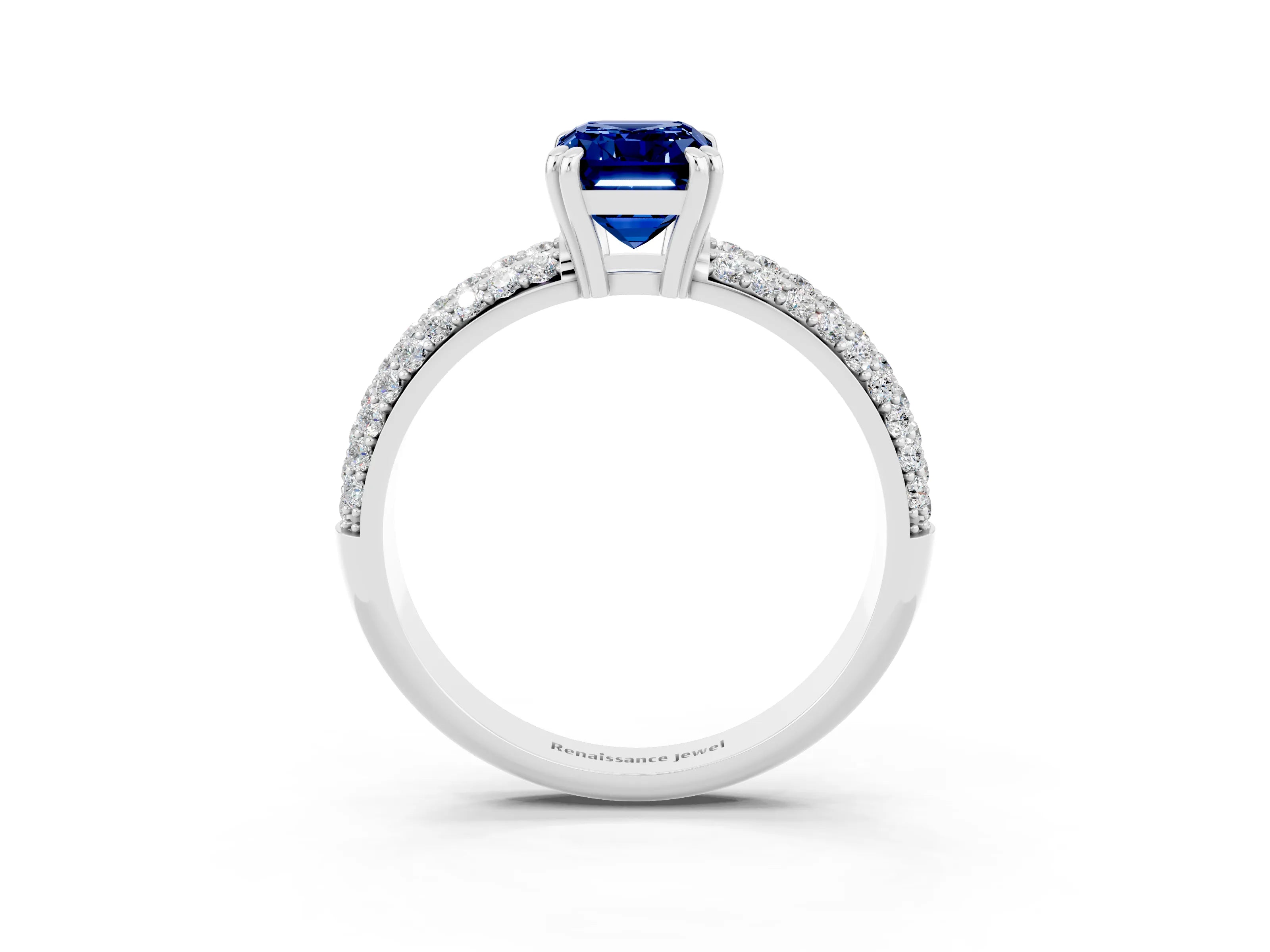 White gold Emerald Cut Cut Pave Diamond Engagement Ring with Channel Set Band and Four-Prong Setting_3