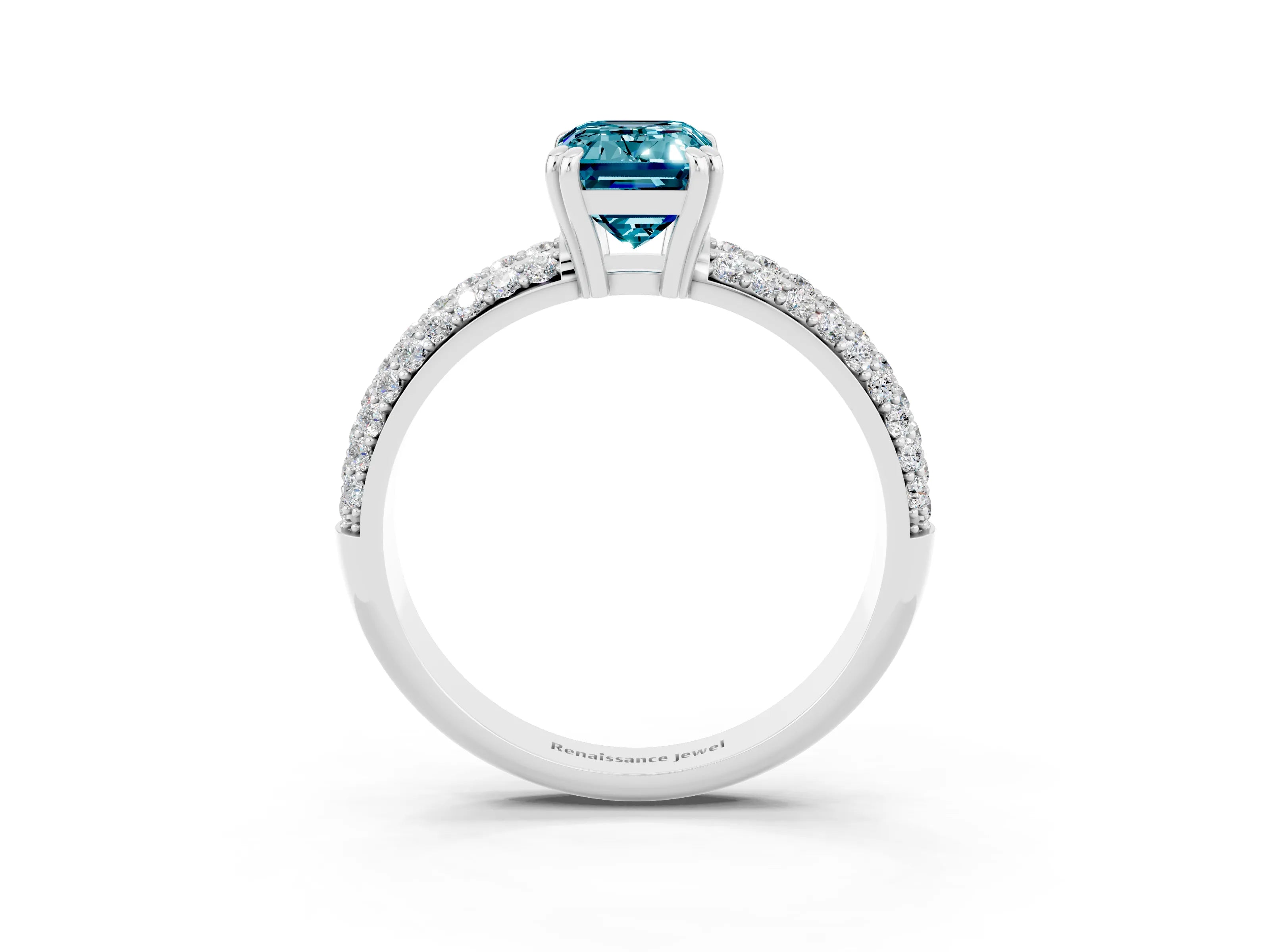 White gold Emerald Cut Cut Pave Diamond Engagement Ring with Channel Set Band and Four-Prong Setting_3