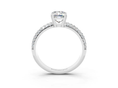 White gold Emerald Cut Cut Pave Diamond Engagement Ring with Channel Set Band and Four-Prong Setting_3