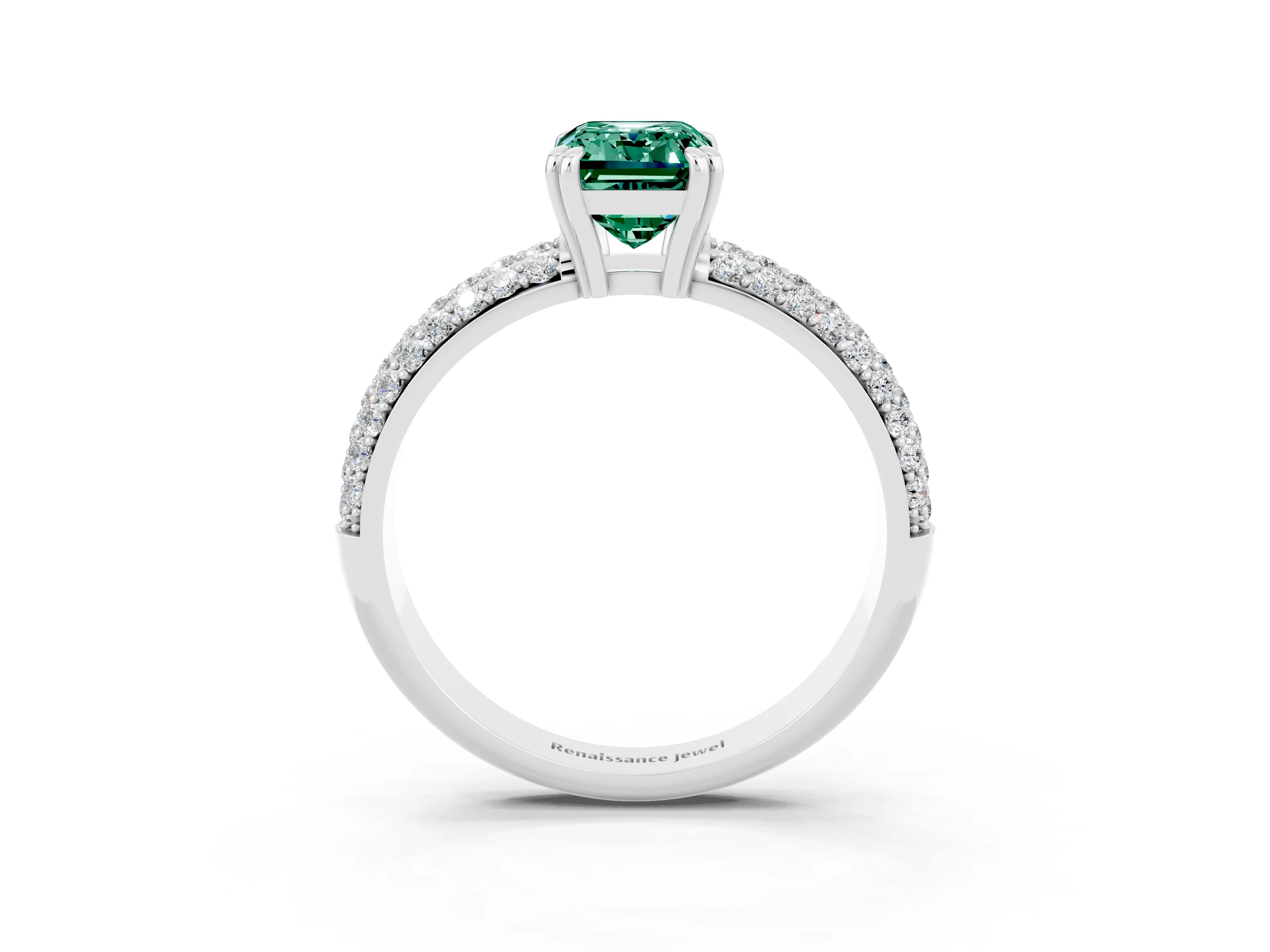 White gold Emerald Cut Cut Pave Diamond Engagement Ring with Channel Set Band and Four-Prong Setting_3