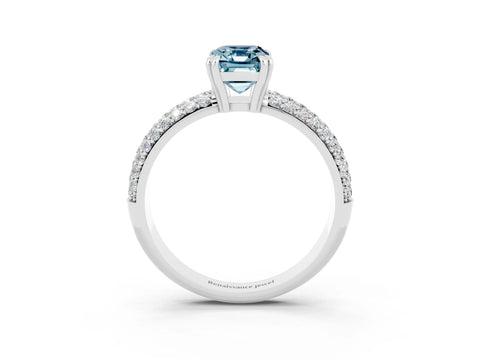 White gold Emerald Cut Cut Pave Diamond Engagement Ring with Channel Set Band and Four-Prong Setting_3