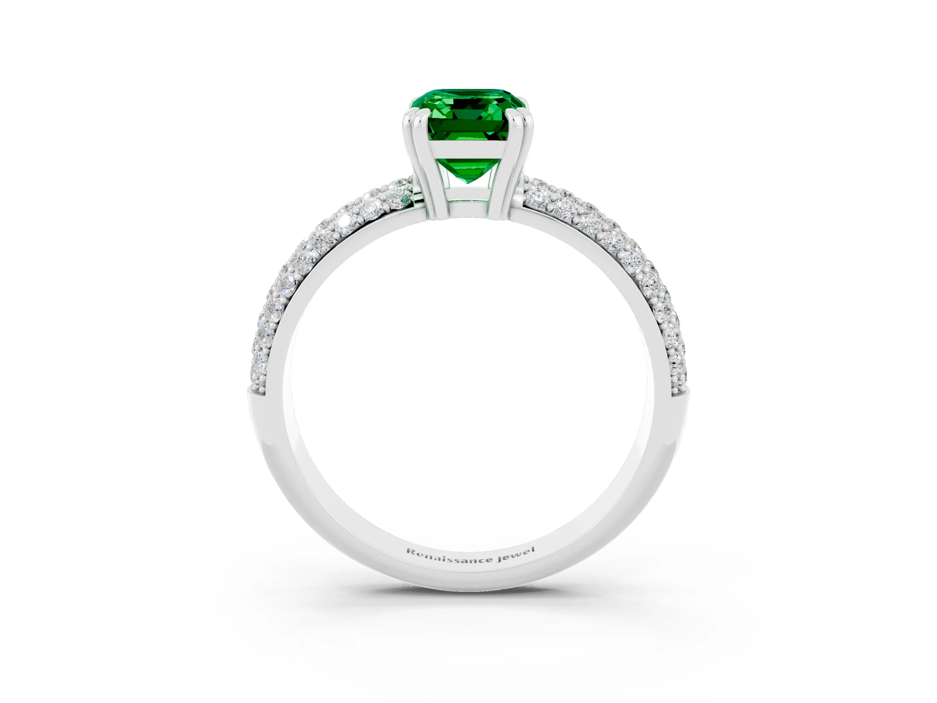 White gold Emerald Cut Cut Pave Diamond Engagement Ring with Channel Set Band and Four-Prong Setting_3