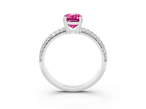 White gold Emerald Cut Cut Pave Diamond Engagement Ring with Channel Set Band and Four-Prong Setting_3
