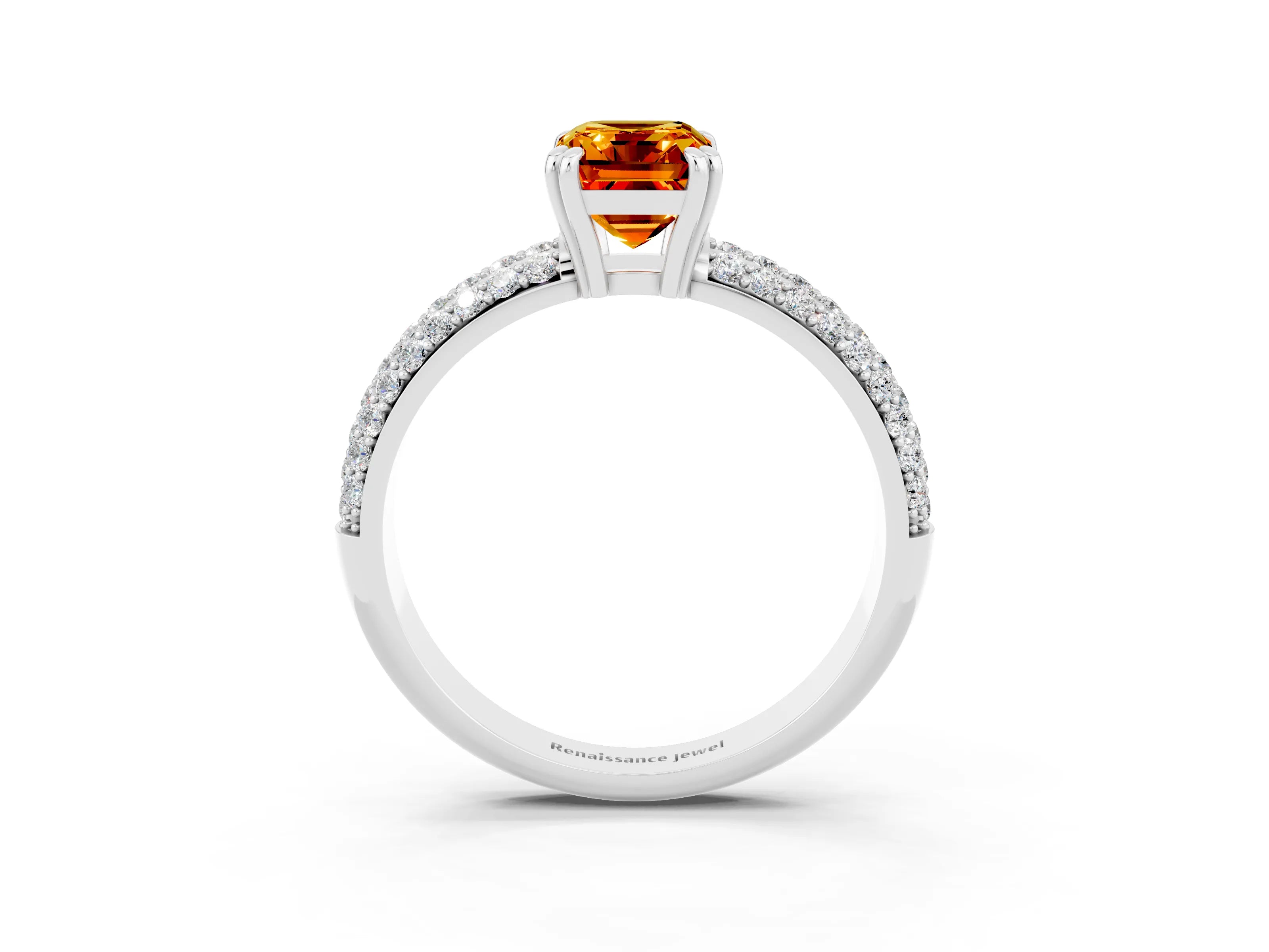White gold Emerald Cut Cut Pave Diamond Engagement Ring with Channel Set Band and Four-Prong Setting_3