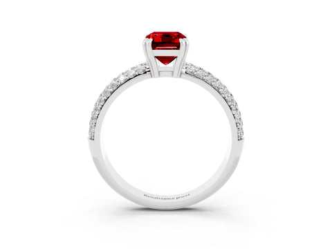 White gold Emerald Cut Cut Pave Diamond Engagement Ring with Channel Set Band and Four-Prong Setting_3