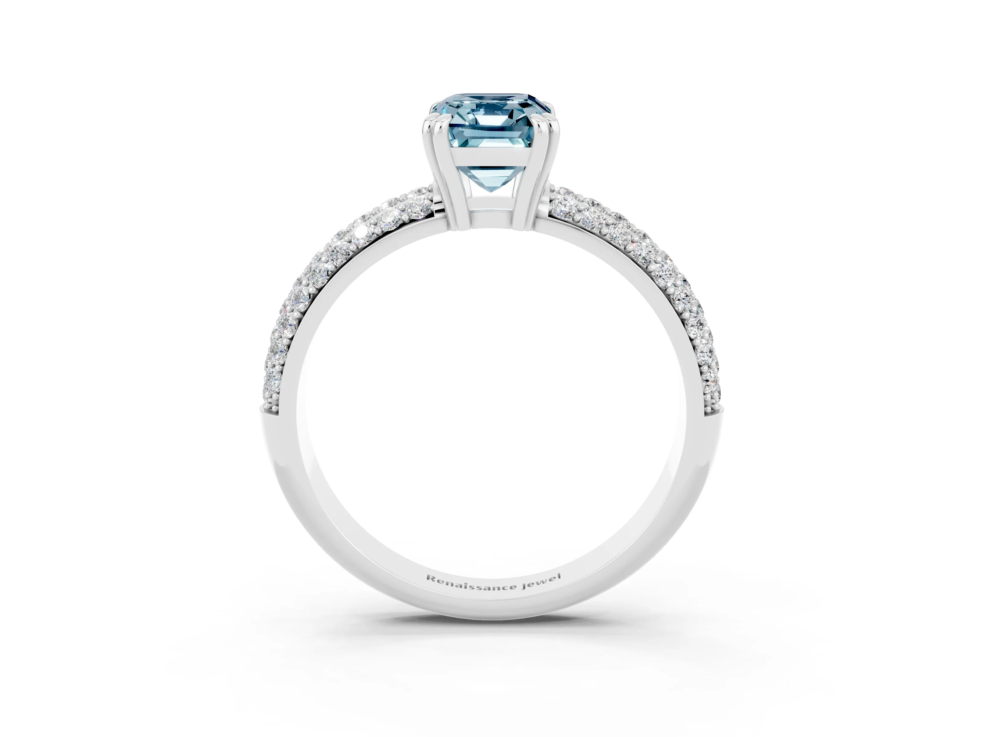 White gold Emerald Cut Cut Pave Diamond Engagement Ring with Channel Set Band and Four-Prong Setting_3
