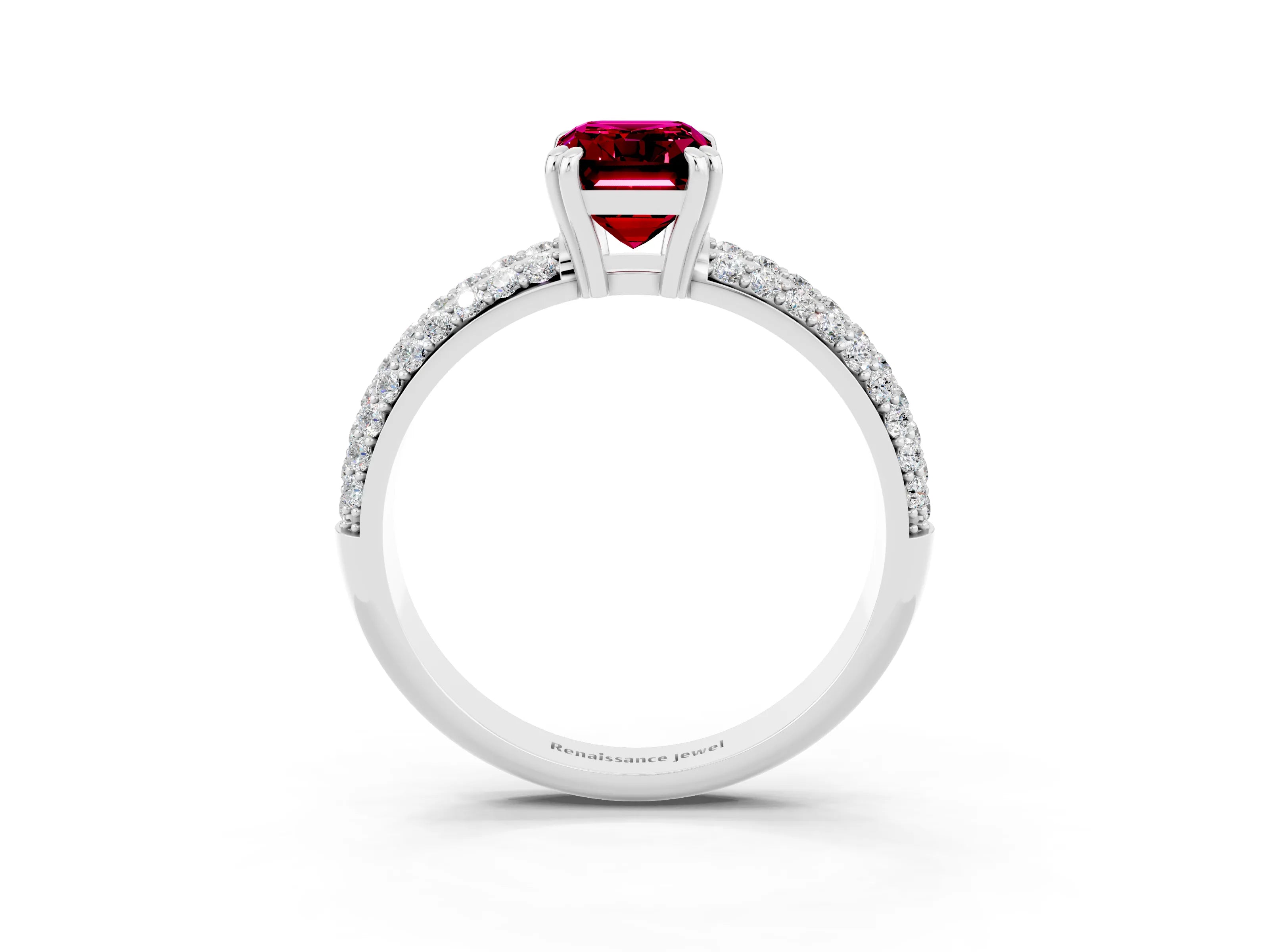 White gold Emerald Cut Cut Pave Diamond Engagement Ring with Channel Set Band and Four-Prong Setting_3