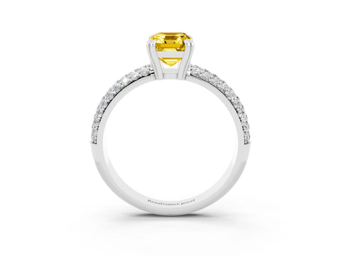 White gold Emerald Cut Cut Pave Diamond Engagement Ring with Channel Set Band and Four-Prong Setting_3