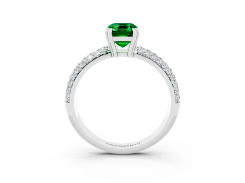 White gold Emerald Cut Cut Pave Diamond Engagement Ring with Channel Set Band and Four-Prong Setting_3