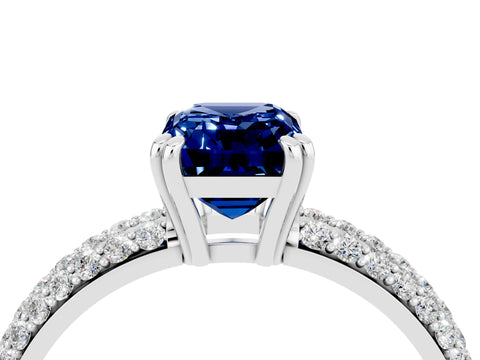 White gold Emerald Cut Cut Pave Diamond Engagement Ring with Channel Set Band and Four-Prong Setting_4
