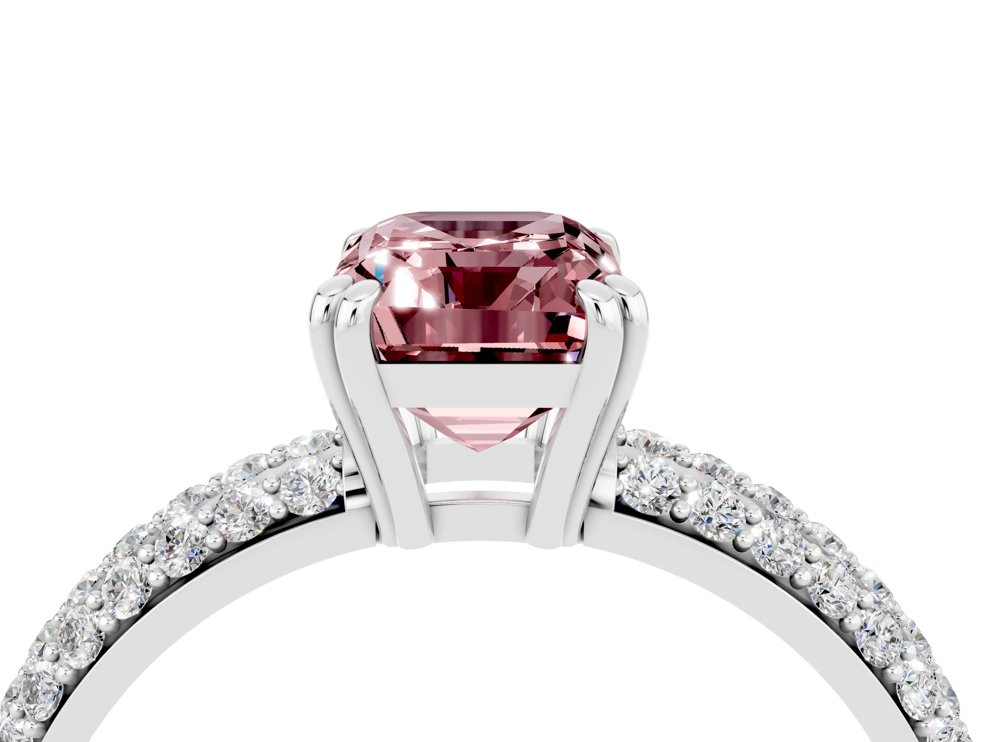 White gold Emerald Cut Cut Pave Diamond Engagement Ring with Channel Set Band and Four-Prong Setting_4