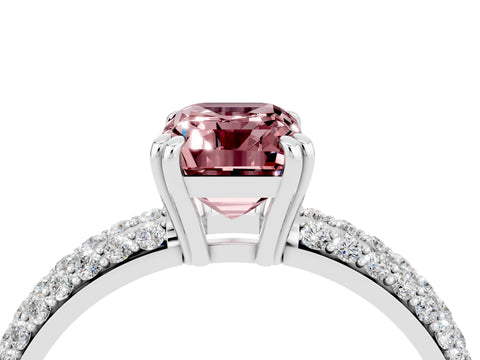 White gold Emerald Cut Cut Pave Diamond Engagement Ring with Channel Set Band and Four-Prong Setting_4