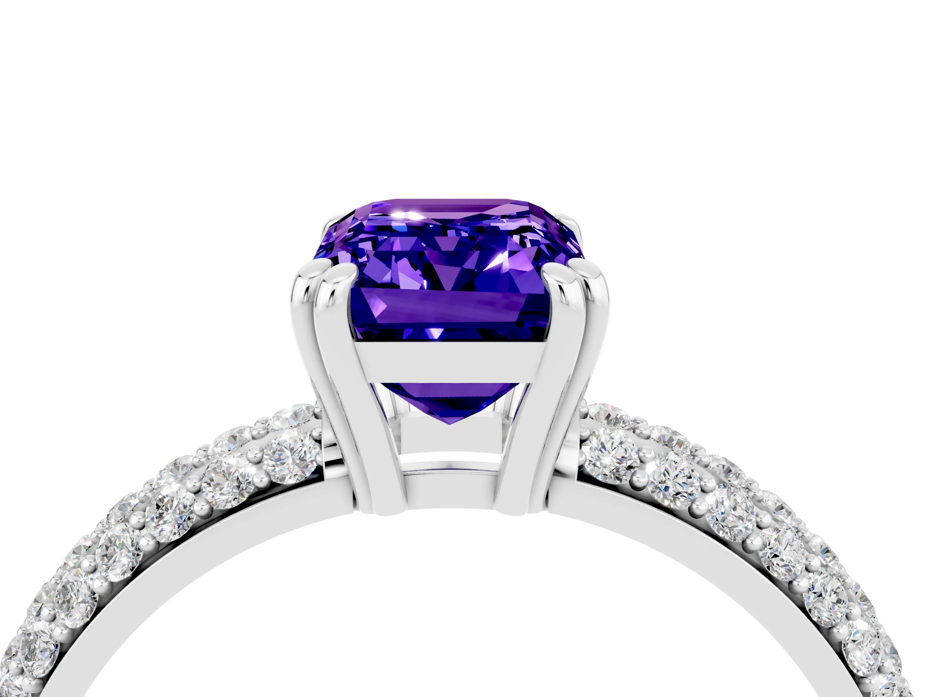 White gold Emerald Cut Cut Pave Diamond Engagement Ring with Channel Set Band and Four-Prong Setting_4