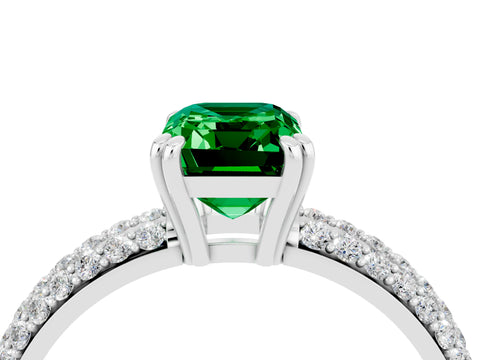 White gold Emerald Cut Cut Pave Diamond Engagement Ring with Channel Set Band and Four-Prong Setting_4