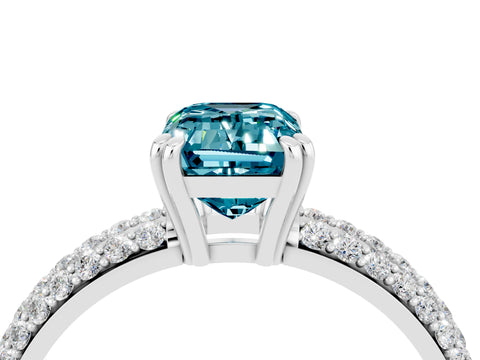 White gold Emerald Cut Cut Pave Diamond Engagement Ring with Channel Set Band and Four-Prong Setting_4