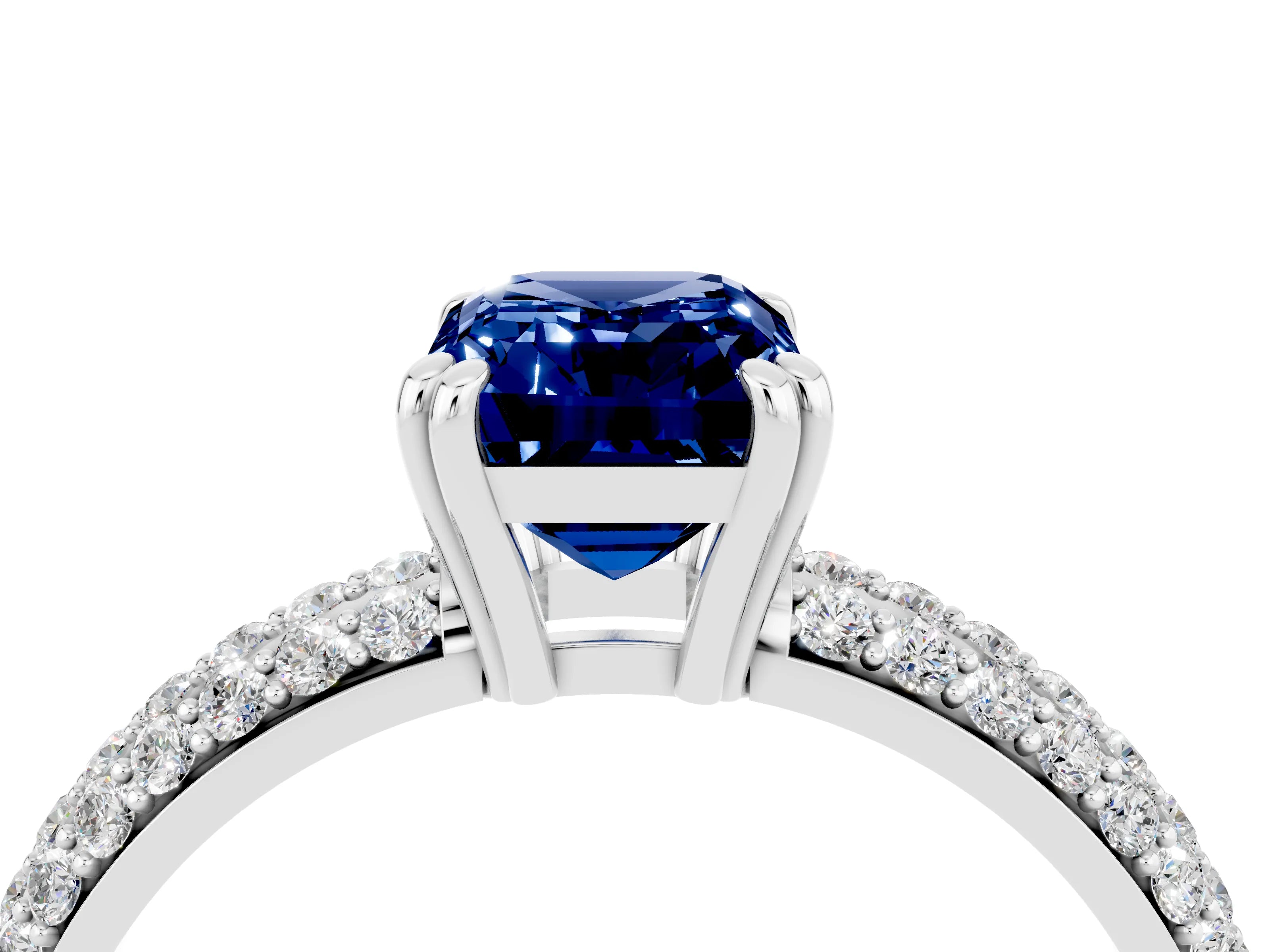 White gold Emerald Cut Cut Pave Diamond Engagement Ring with Channel Set Band and Four-Prong Setting_4