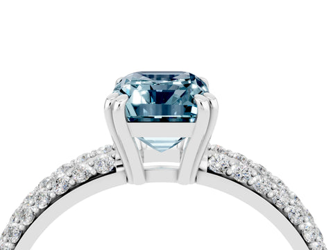 White gold Emerald Cut Cut Pave Diamond Engagement Ring with Channel Set Band and Four-Prong Setting_4