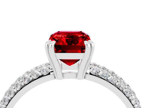 White gold Emerald Cut Cut Pave Diamond Engagement Ring with Channel Set Band and Four-Prong Setting_4