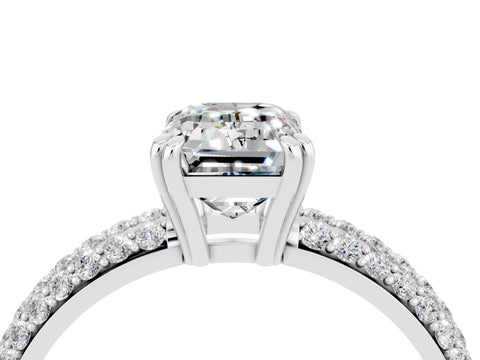 White gold Emerald Cut Cut Pave Diamond Engagement Ring with Channel Set Band and Four-Prong Setting_4