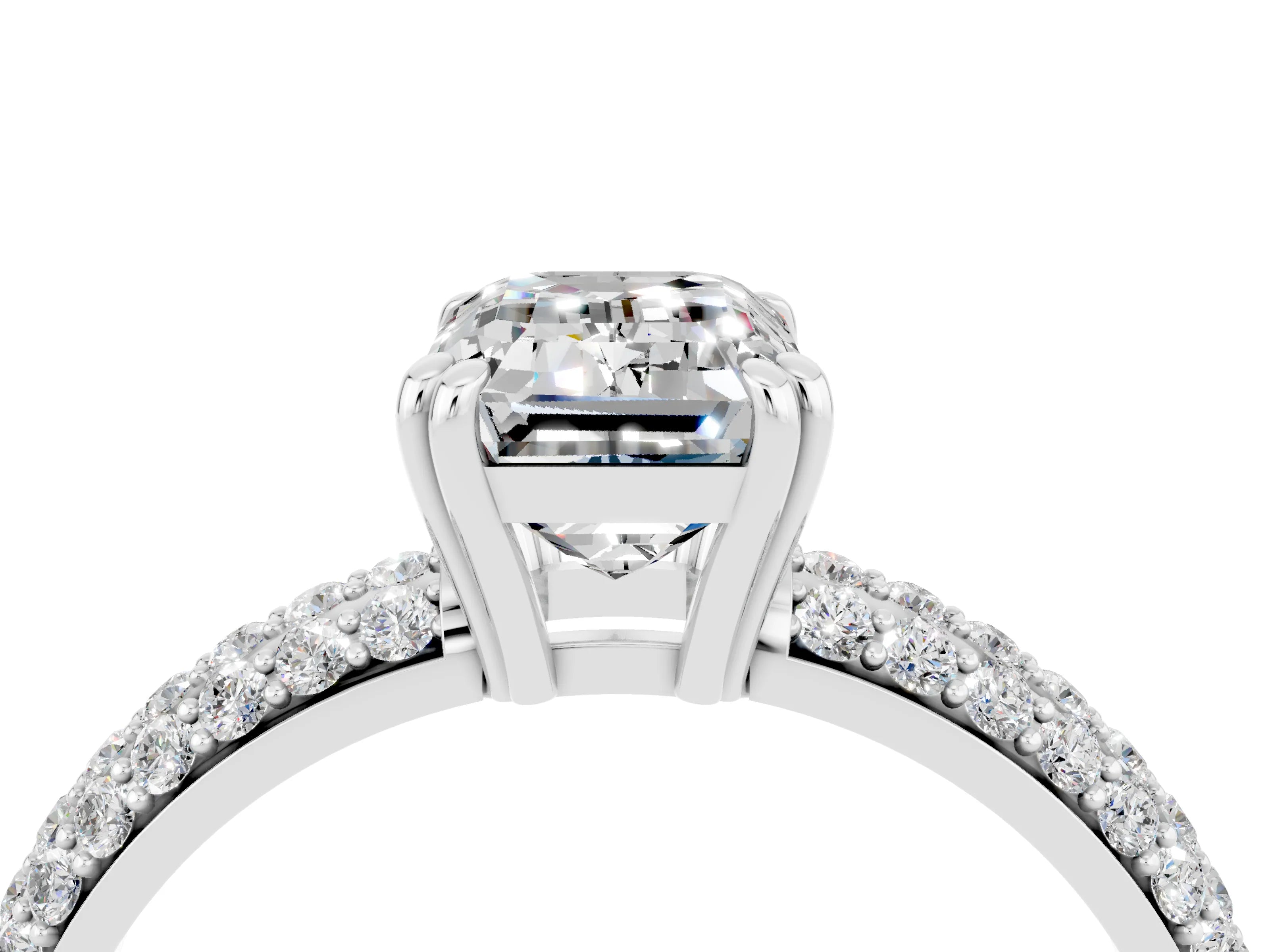 White gold Emerald Cut Cut Pave Diamond Engagement Ring with Channel Set Band and Four-Prong Setting_4